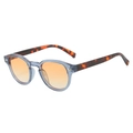 Round retro sunglasses with grey translucent frame and tortoiseshell patterned temples - Blue Frame Orange Lens