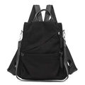 Waterproof black corduroy backpack with stylish woven rope zipper pull for women - Black