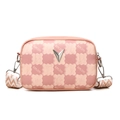 Roze en beige schaakbord crossbodytas met V-gesp en jacquard geweven schouderriem - Roze