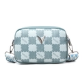 Hemelsblauwe en witte crossbodytas met ruitjespatroon en een brede schouderriem - Blauw