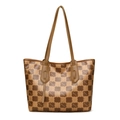 Borsa tote marrone a scacchi con motivi a orsetto e stampa monogramma kmJm donna - Marrone