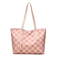 Grande borsa tote a scacchi rosa e beige con motivo kmJm e spalline sottili eleganti - Rosa