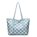 Grande borsa tote azzurra con stampa monogramma kmJm e manici robusti - Blu