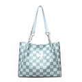 Light blue tote bag with butterfly logo, pattern prints and silver chain straps - Blue