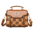 Brown checkerboard textured shoulder bag with clover buckle and kmJm monogram print - Brown