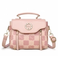 Pink crossbody bag with cloud pattern, kmJm monogram print and gold floral buckle - Pink