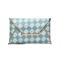 Pochette a busta azzurra con stampa monogramma floreale blu scuro e bordo in metallo oro - Blu