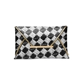 Pochette a busta in pelle nera con texture floreale argento e finiture dorate di lusso - Nero