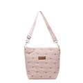 Pink quilted crossbody bag with embroidered bows and adjustable jacquard shoulder strap - Pink