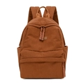 Corduroy large capacity backpack in dark caramel brown with front zip pocket - Tan
