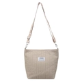 Quilted beige canvas tote bag with fashion tag and patterned adjustable shoulder strap - Khaki