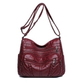 Sac bandoulière rétro bordeaux en similicuir plissé avec plusieurs poches zippées - Rouge
