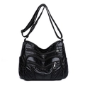 Sac bandoulière en PU noir avec fermetures éclair multicouches et texture tissée rétro - Noir