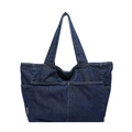 Large vintage navy denim tote bag with functional front pocket and stylish woven labels - Dark Blue