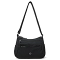 Borsa a tracolla versatile in nylon nero con scomparti a cerniera e tracolla larga - Nero