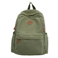 Grass green corduroy backpack with multi-pocket design and front leather patch - Green