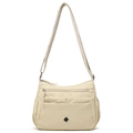 Borsa a tracolla versatile in nylon beige con tasche multiple a cerniera e tracolla - Beige