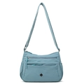 Light blue nylon crossbody bag with multi-layer zippers and adjustable strap - Blue