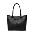 Grande borsa tote nera con trama a struzzo goffrata e spalline sottili minimaliste - Nero