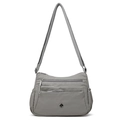 Gray nylon crossbody bag with multi-pocket zipper design and adjustable shoulder strap - Gray