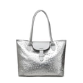 Borsa tote argento metallizzato con trama di struzzo e manici a spalla da donna - Argento