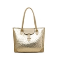 Borsa tote oro champagne con trama in pelle di struzzo e chiusura con fibbia in metallo dorato - Oro