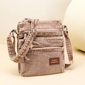 Retro brown washed canvas crossbody bag with multiple zippers and adjustable strap - Brown