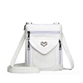 Sac bandoulière blanc en similicuir avec grain litchi et boucle en cœur argentée - Blanc