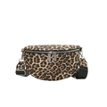 Fashion leopard print waist bag with dual zippers and adjustable black nylon strap - Khaki