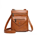 Borsa a tracolla vintage in pelle marrone con tasche con zip e chiusura a patta - Marrone