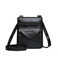 Sac bandoulière vintage noir pour téléphone avec boucle cœur et poches zippées - Noir