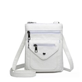 Borsa a tracolla bianca per cellulare in ecopelle con grana litchi e fibbie argento - Bianco