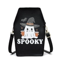 Sargförmige Umhängetasche mit Spooky-Geist-Print und goldenen Beschlägen in schwarzem Leder - Geist
