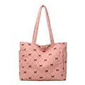 Borsa tote in velluto a coste rosa con fiocchi neri e trapuntatura a rombi - Rosa