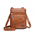 Petit sac bandoulière vintage marron pour femme en similicuir avec poches zippées - Marron