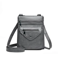 Borsa a tracolla grigio scuro in pelle morbida con tasche a zip e trama litchi - Grigio