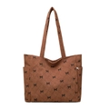 Borsa tote in velluto a coste marrone scuro con trapuntatura e fiocchi neri - Marrone