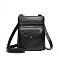 Borsa a tracolla vintage nera in pelle testurizzata con tasche multiple con zip - Nero