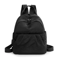 Wasserfester schwarzer Nylonrucksack für Damen mit Crinkle-Struktur und Logo-Detail - Schwarz