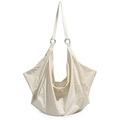 Borsa hobo bianco crema resistente all'acqua con trama a righe e anelli in metallo - Bianco Sporco