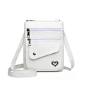 Sac bandoulière blanc texturé pour téléphone avec compartiments zippés et cœur argenté - Blanc