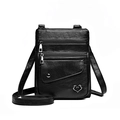 Sac bandoulière noir en cuir grainé avec plusieurs zips et logo en cœur - Noir