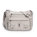 Borsa a tracolla grigia in pelle lavata con tasche con zip e dettagli trapuntati - Grigio