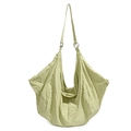 Borsa hobo plissettata in nylon verde chiaro con trama a quadri e anello d'argento - Verde Erba