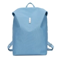 Zaino in mesh azzurro con strisce verticali e placchetta con logo alla moda - Blu