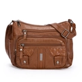 Borsa a tracolla in pelle lavata marrone scuro con tasche multiple e trapuntatura - Marrone