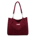 Burgundy corduroy tote bag with silver chain handle and Perfect Lily brand patch - Red