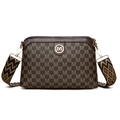 Vintage bruine monogram schoudertas met dubbele rits en een geweven schouderriem - Bruin