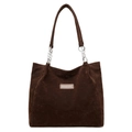 Dark brown suede tote bag with silver chain straps and Perfect Lily brand label - Coffee
