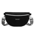 Black corduroy crossbody bag with zigzag woven strap and stylish branding detail - Black
